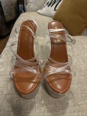 NORDSTROM Chase + Chloe Clear Strappy Platform Sandals with Brown Footbed